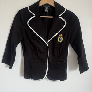 Rampage Y2K Crest Blazer Black White Piping Preppy Academia Fitted Jacket Small